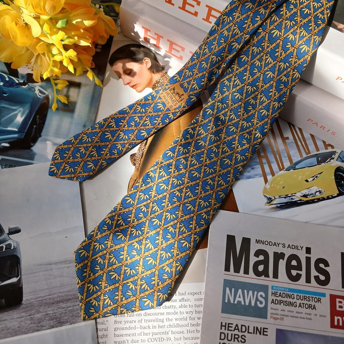 에르메스 실크 블루 기하 패턴 넥타이 8.6cm A+~A등급 A19489 상품이미지3