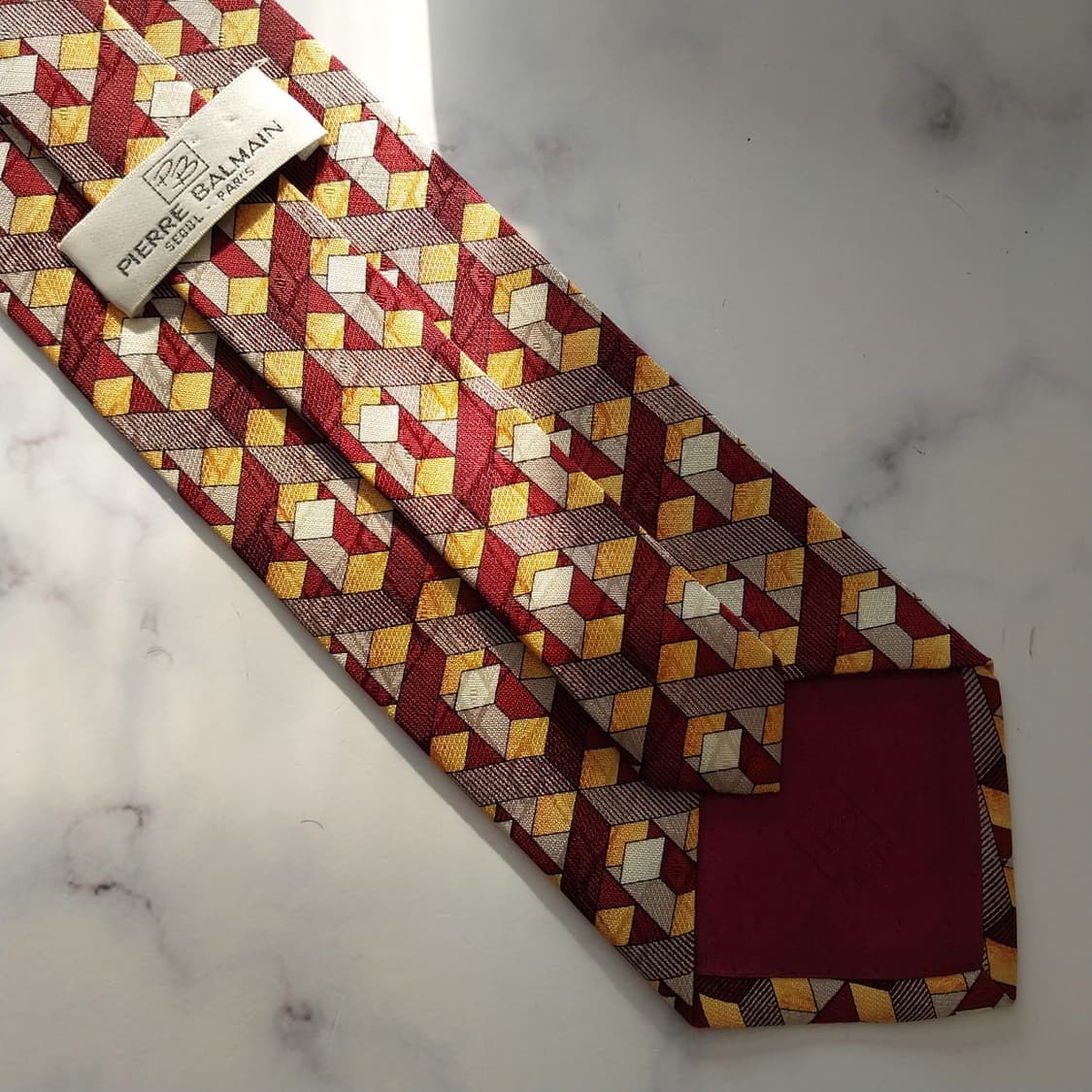 발망 버건디 지오메트릭 블록 실크 넥타이 9.8cm A등급 K1522
 상품이미지9