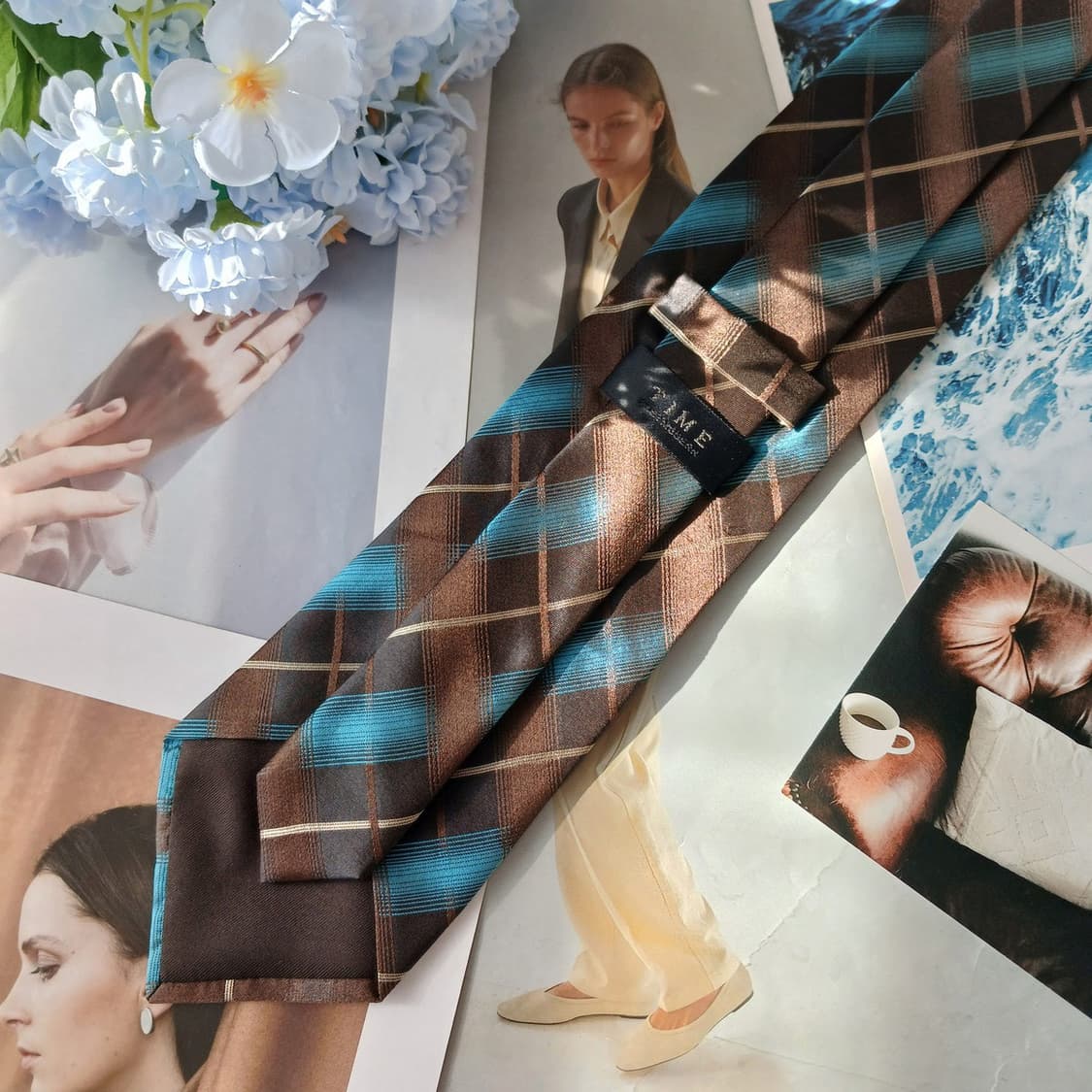 TIME 타임 실크 브라운 체크 넥타이 9.7cm A+등급 A19867
 상품이미지6