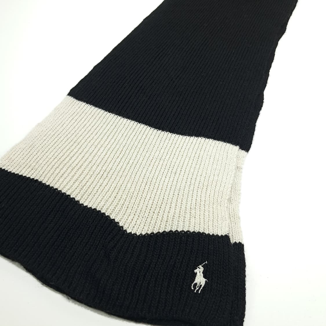 MX293 폴로 랄프로렌 블락 화이트 투톤 울 니트 목도리 머플러 상품이미지2