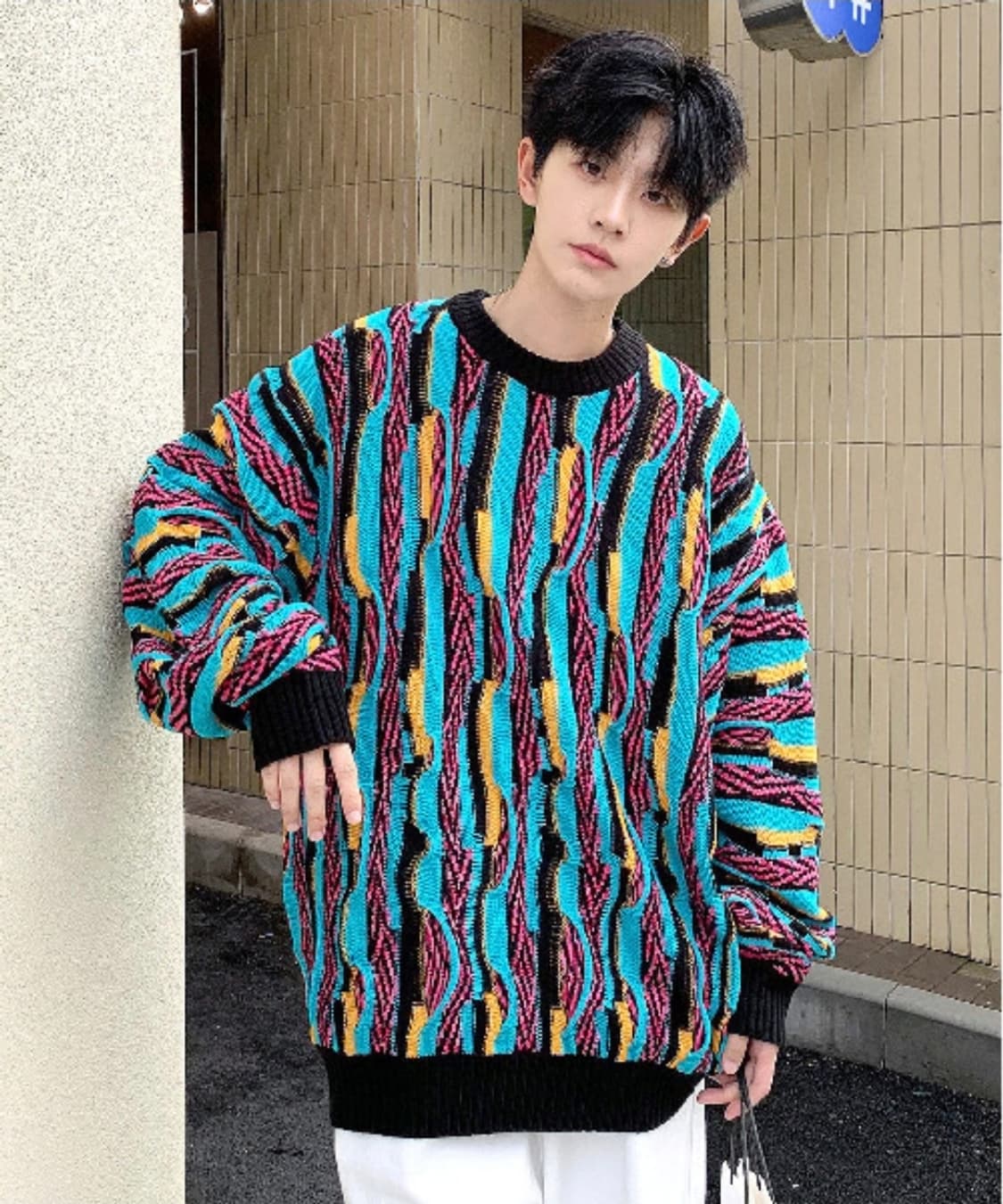 Japan 일본 스트리트 빈티지 3D 니트 스웨트 남성 100사이즈 상품이미지1