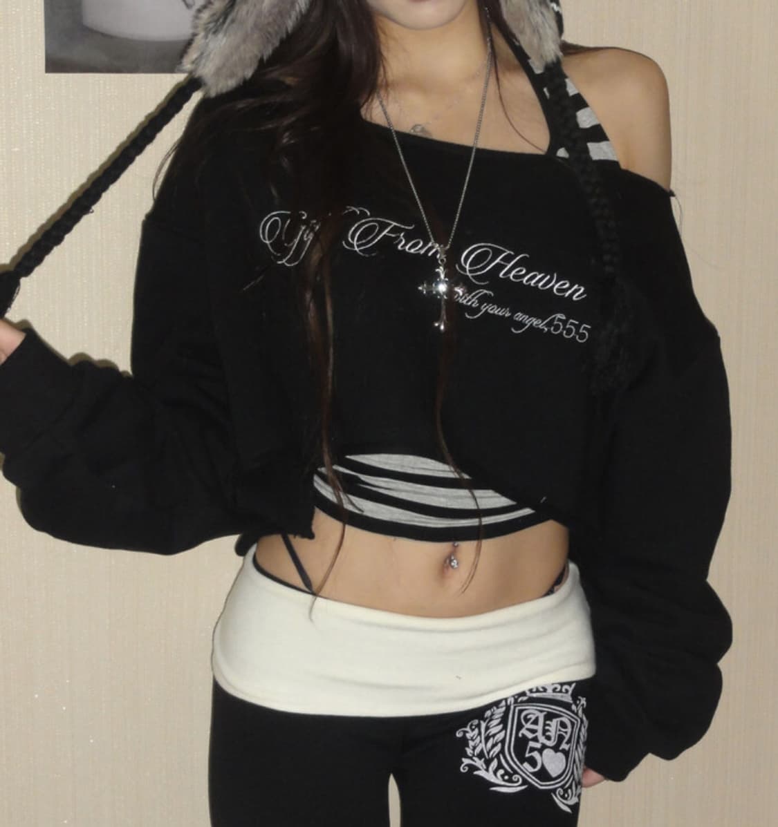 (새상품) 엔젤넘버555 헤븐 스웻셔츠 스웨터 블랙 갸루 상품이미지1