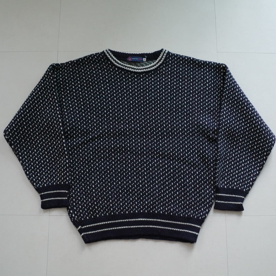 버드아이 브리티시 울 100% 네이비 크루넥 피셔맨 니트 M 상품이미지1