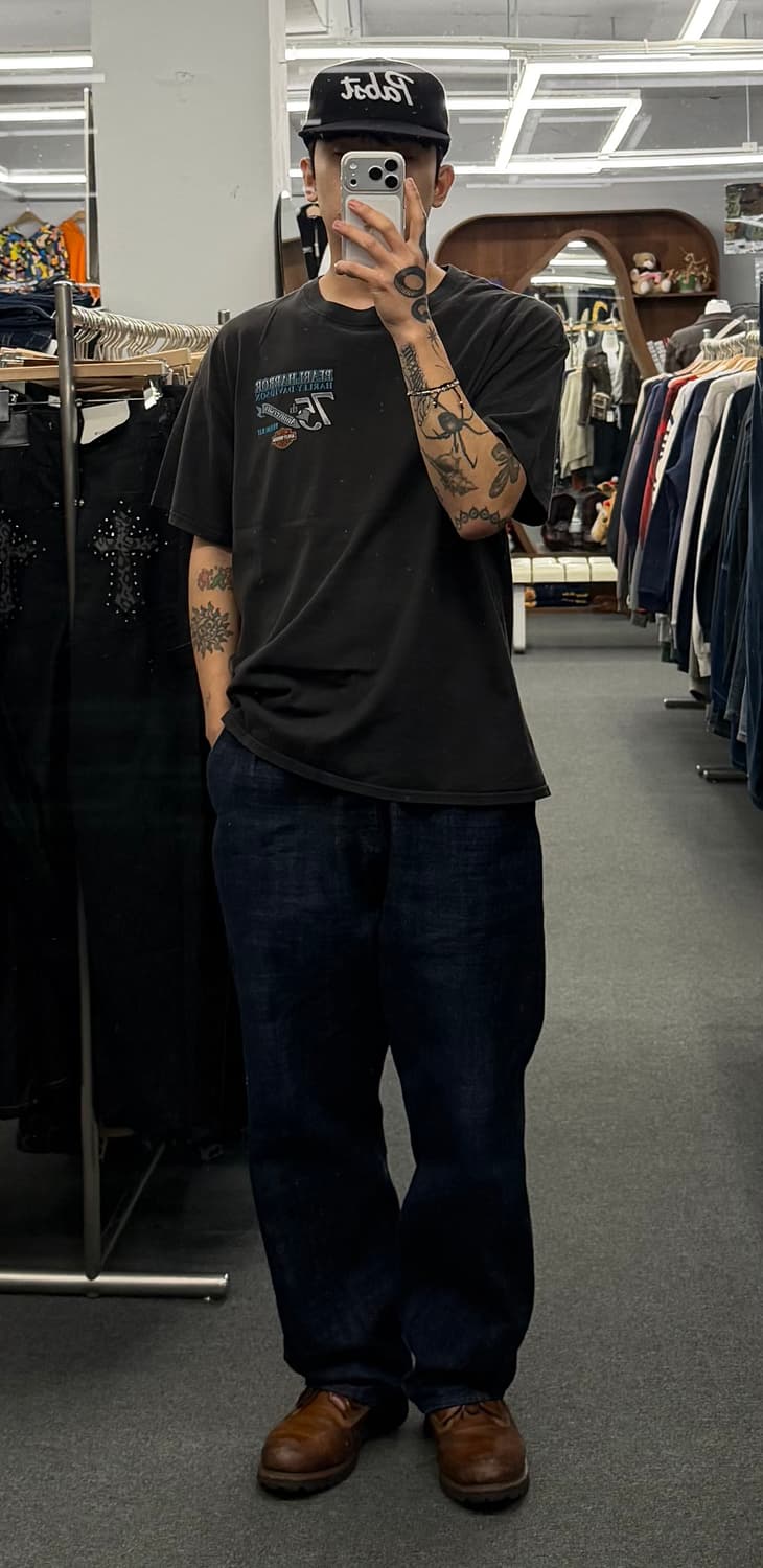 XL) 할리데이비슨 빈티지 하와이 군함 프린팅 반팔 티셔츠 상품이미지1