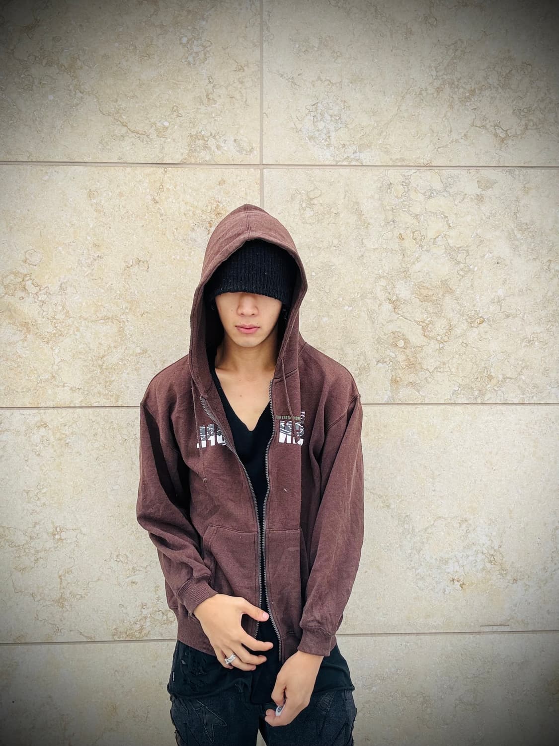 “Vintage” Y2K Print Brown Hoodie zip Up 상품이미지2