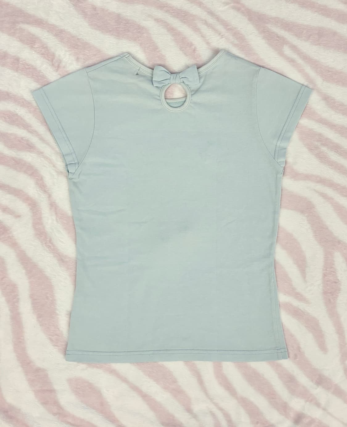 베이비블루 도트구두 레터링 리본 반팔티셔츠 탑 히메갸루 상품이미지3