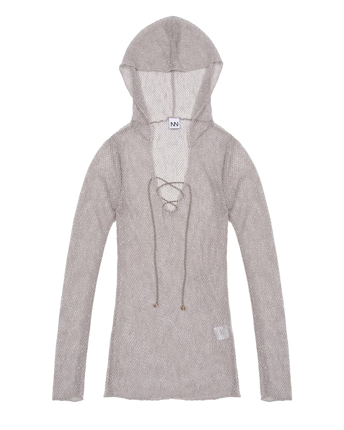 NONERD 노너드 네트 후드티 베이지 스트랩비치웨어시스루그물니트롱슬리브 상품이미지10