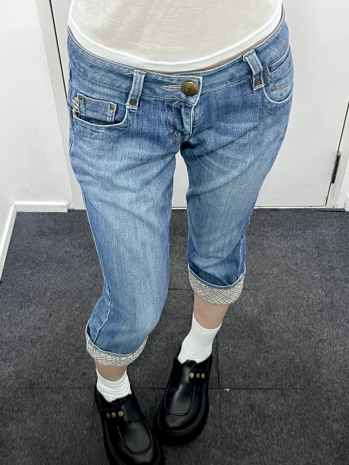 버버리 노바체크 데님 카프리 팬츠 바지 상품이미지2