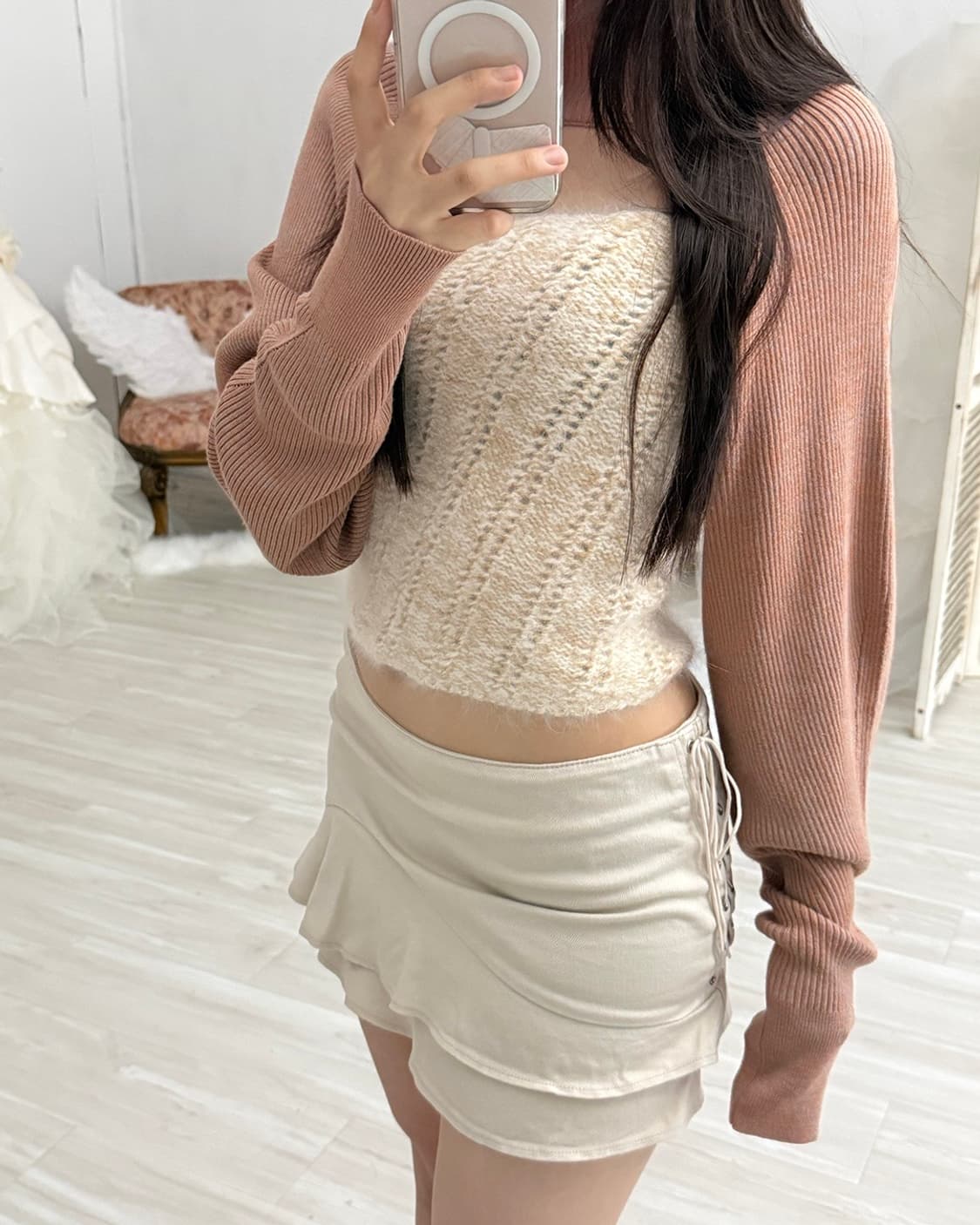 light orange&beige angora tube top  상품이미지6