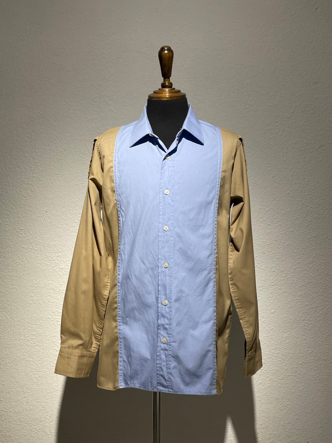 블루 베이지 배색 셔츠 상품이미지1