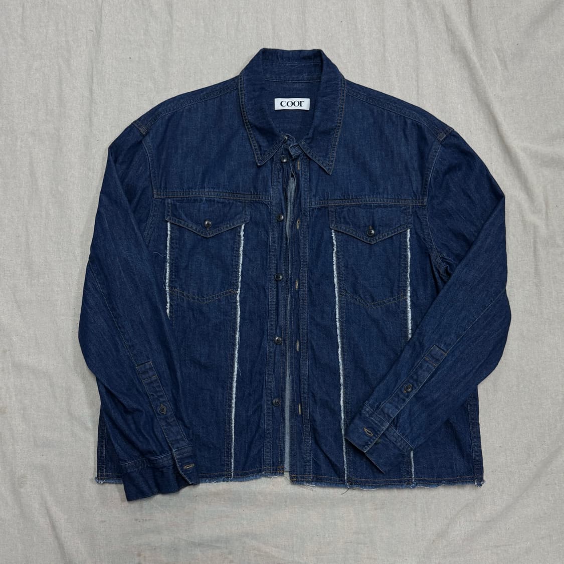 쿠어 절개 컷오프 크롭 데님셔츠 L 상품이미지1