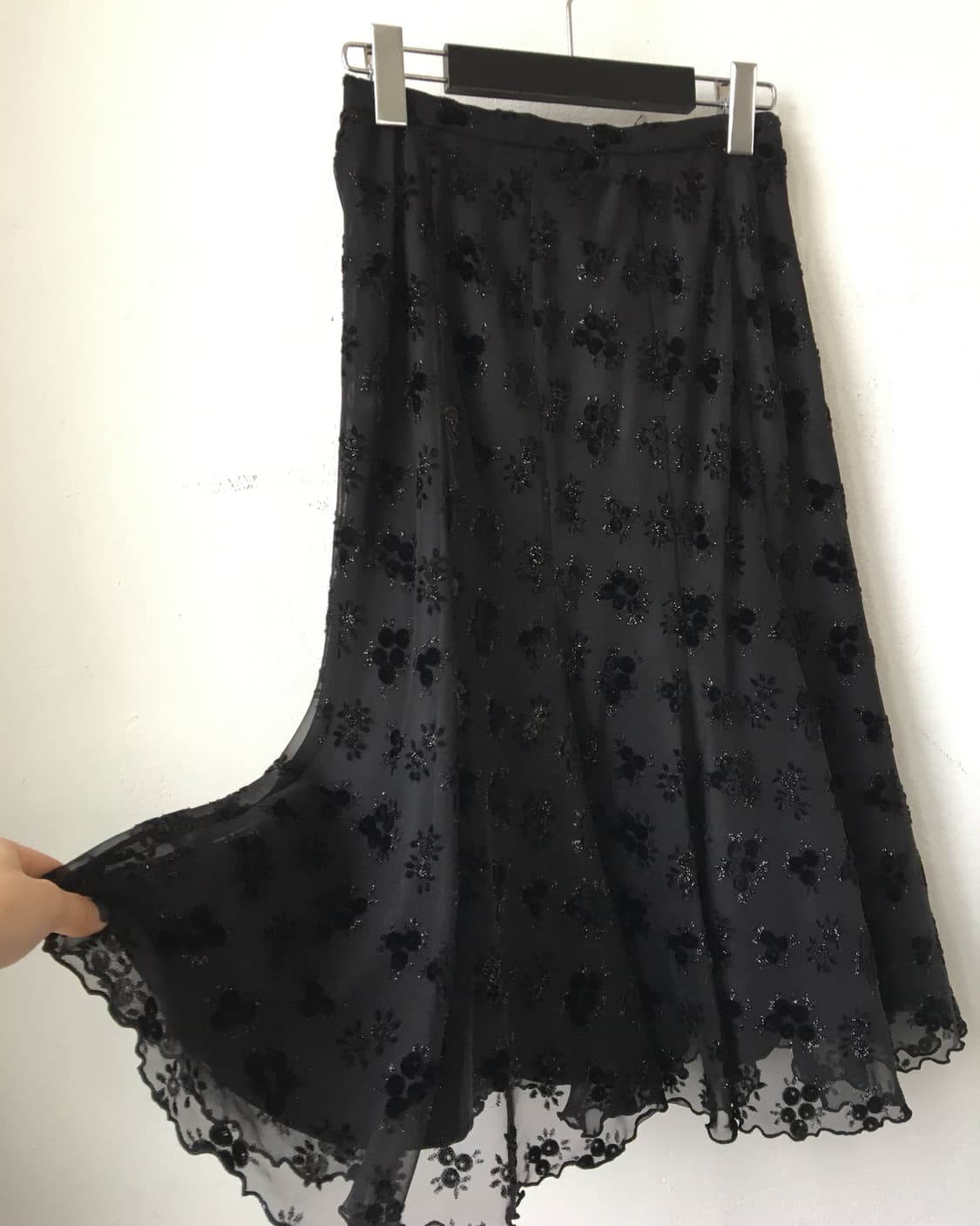 Glitter flower pattern flare skirt 상품이미지1