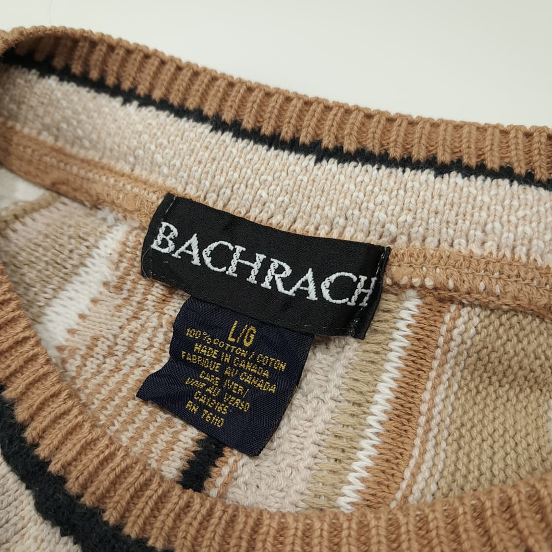 CL309 L 바크락 90s 캐나다판 코튼 삼디패턴 베이지 니트 스웨터 상품이미지3