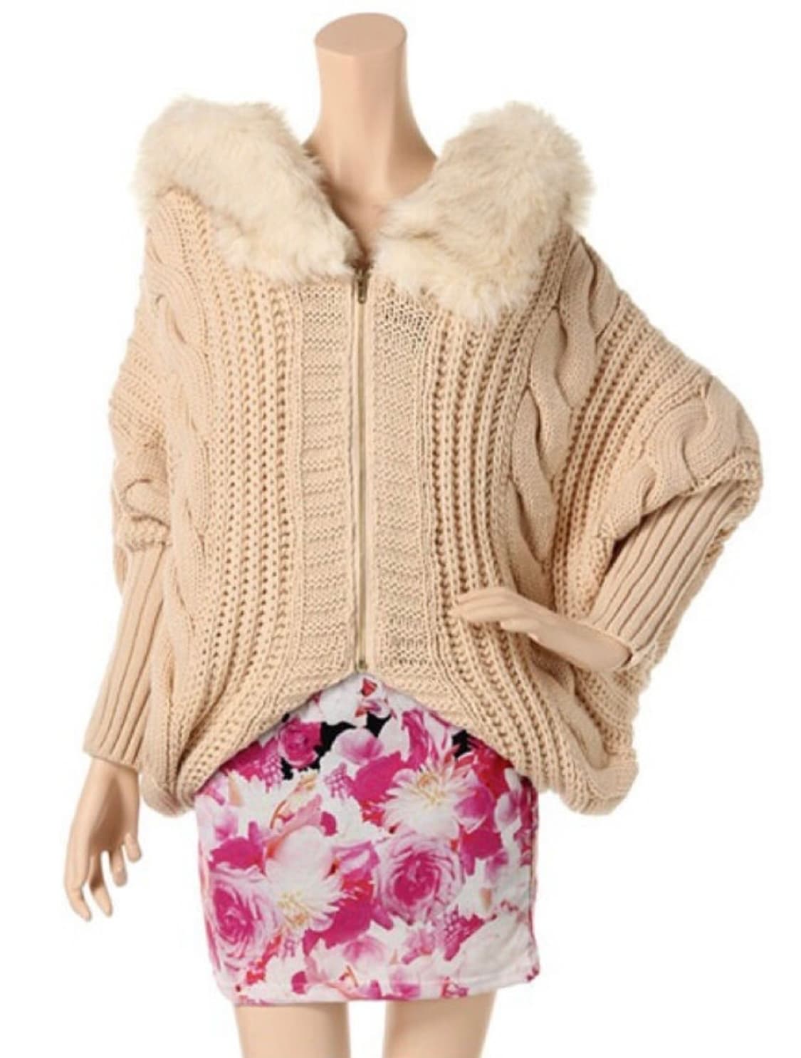 Datura 블랙 퍼 후드 니트 가오리핏 자켓 갸루 오네갸루 일브 상품이미지2