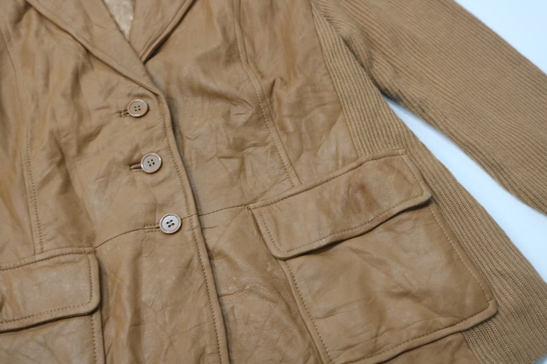 Linea 리네아 빈티지 레더 니트 배색 포켓 자켓 (XL) 상품이미지5