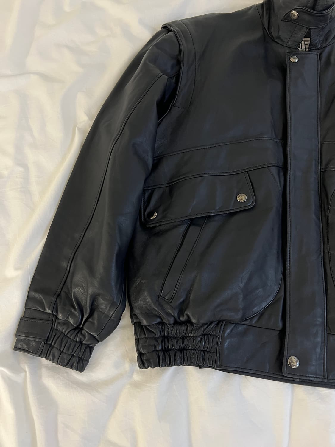 빈티지 블랙 램스킨 하이넥 레더 자켓 상품이미지8