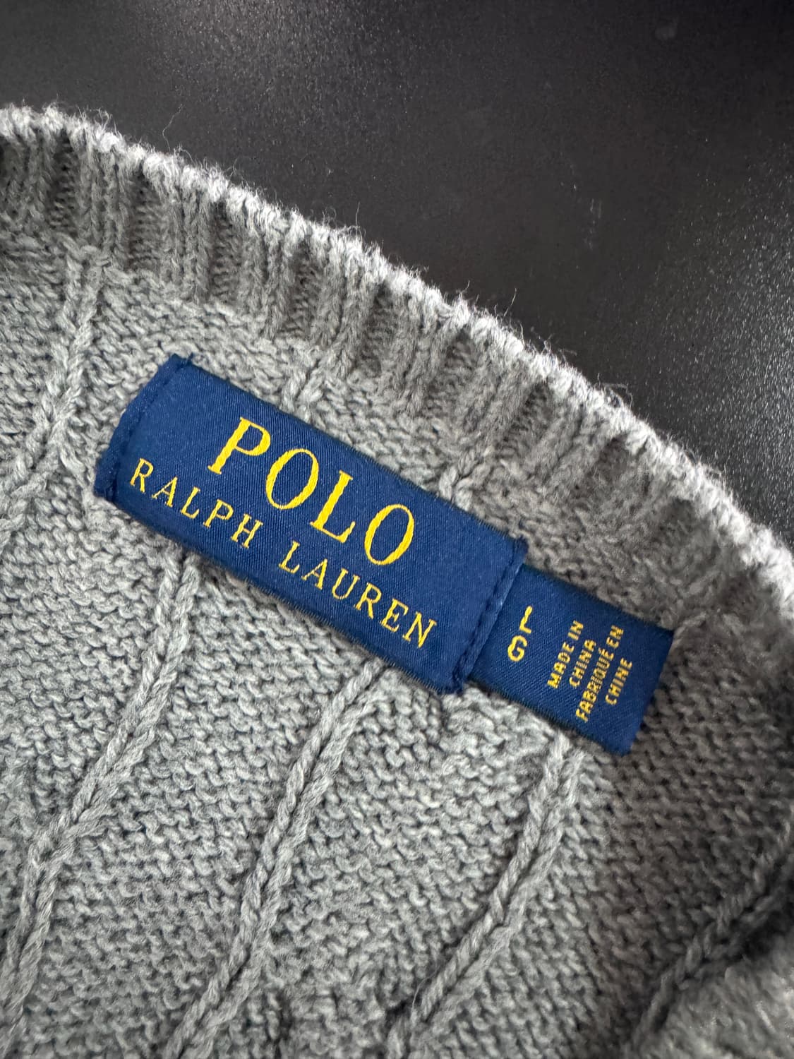 정품!! 폴로 랄프로렌 신형 라벨 케이블 니트 L 그레이 상품이미지3