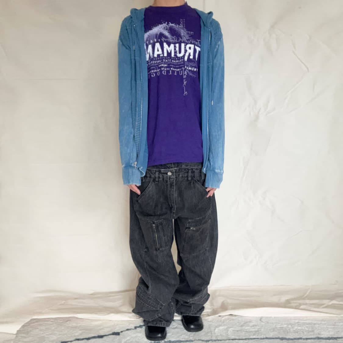 Indigo Mixed Mesh Knit Zip-up hoodie 상품이미지4