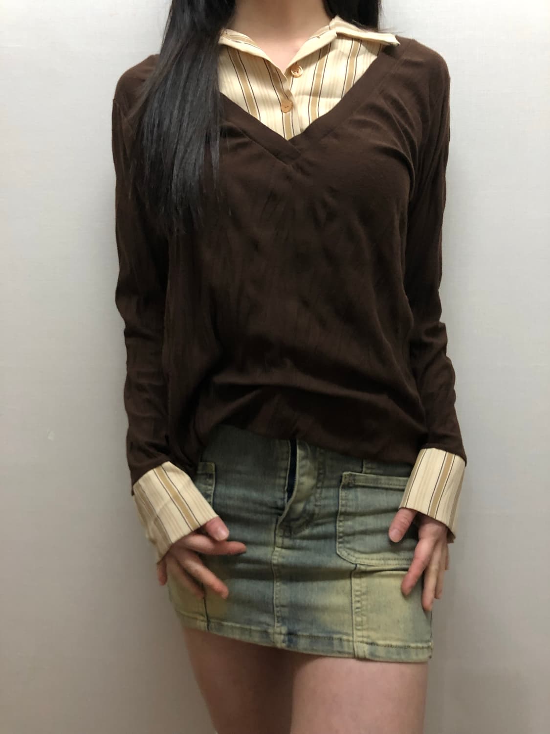 빈티지 데님 워싱 미니 스커트 상품이미지4