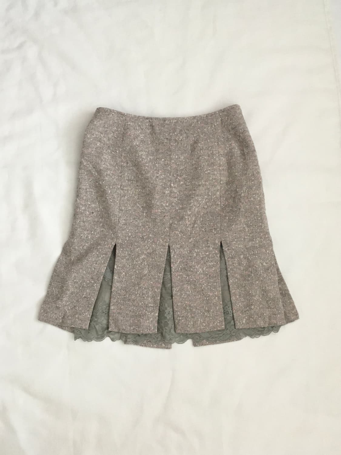 Tweed Pleated Lace-Insert Skirt 상품이미지2