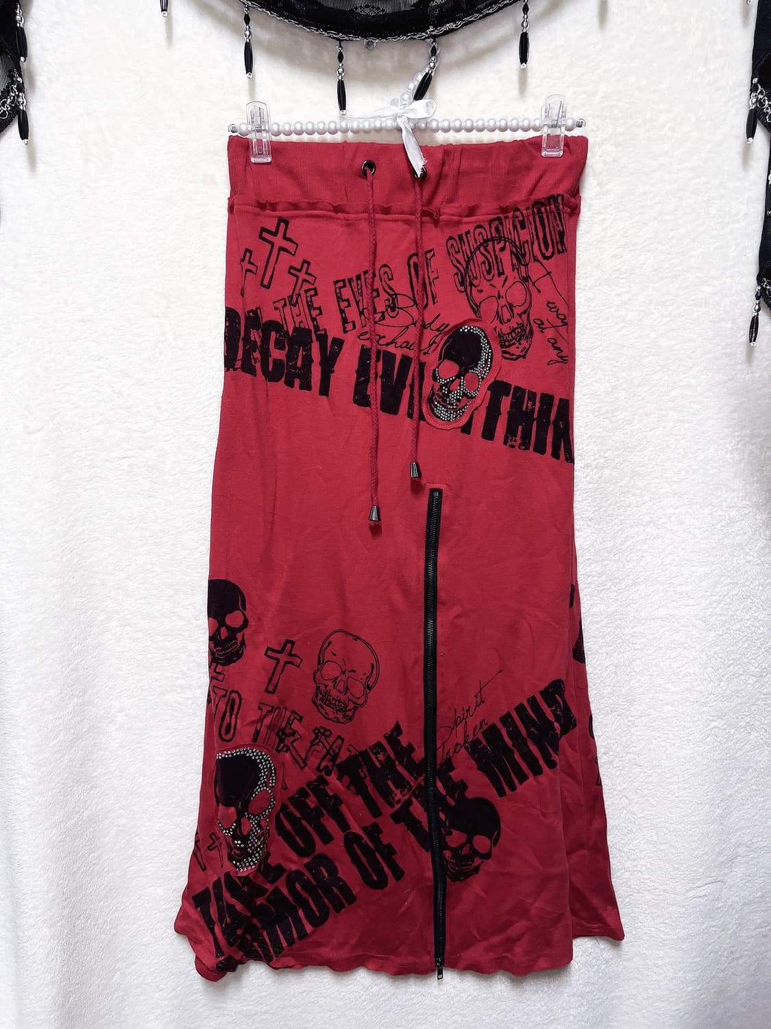 고스트오브할렘 y2k 와투케 고스펑크 스컬 프린팅 지퍼 맥시 롱스커트 상품이미지6