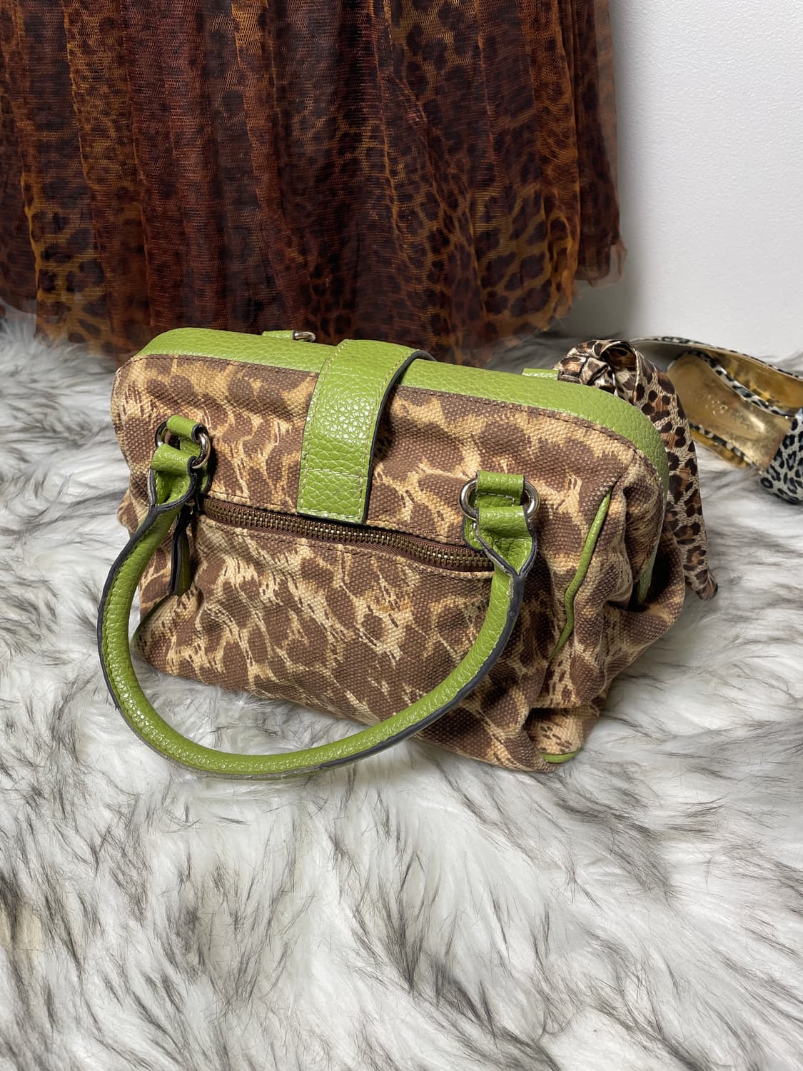 올드 게스 guess 호피 연두 백 상품이미지3