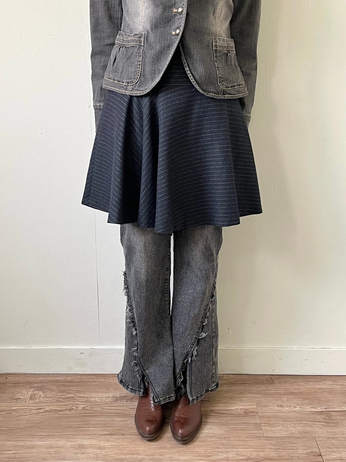23 Vingt-trois 차콜 스트라이프 스커트 상품이미지3