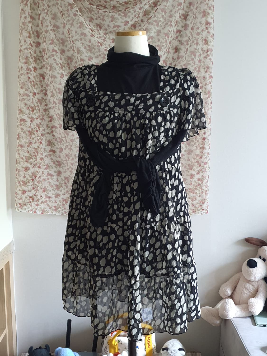 [모리걸] 블랙 도트 쉬폰 원피스 상품이미지2