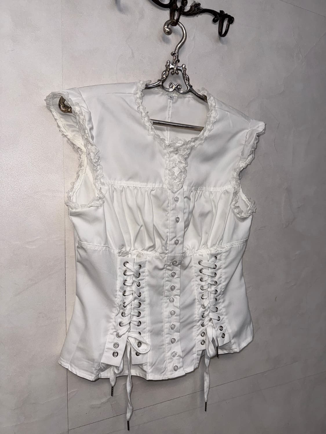 White shirring corset laceup sleeveless 상품이미지2