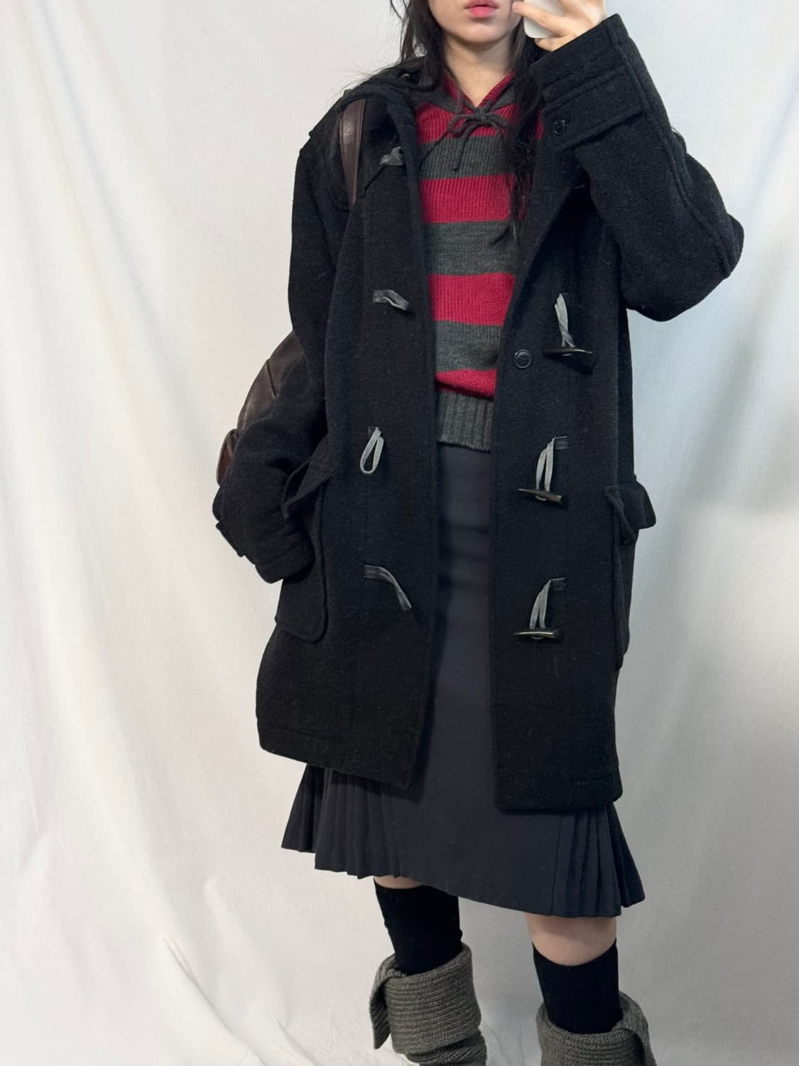 울 후드디 롱 더플 코트 상품이미지4