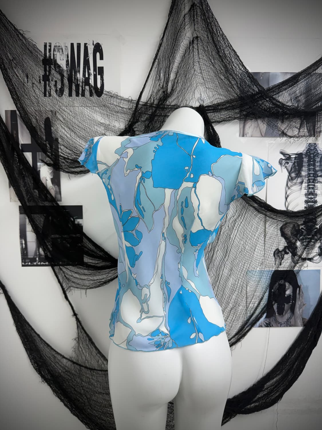 Ribbon detailed blue blouse 상품이미지3