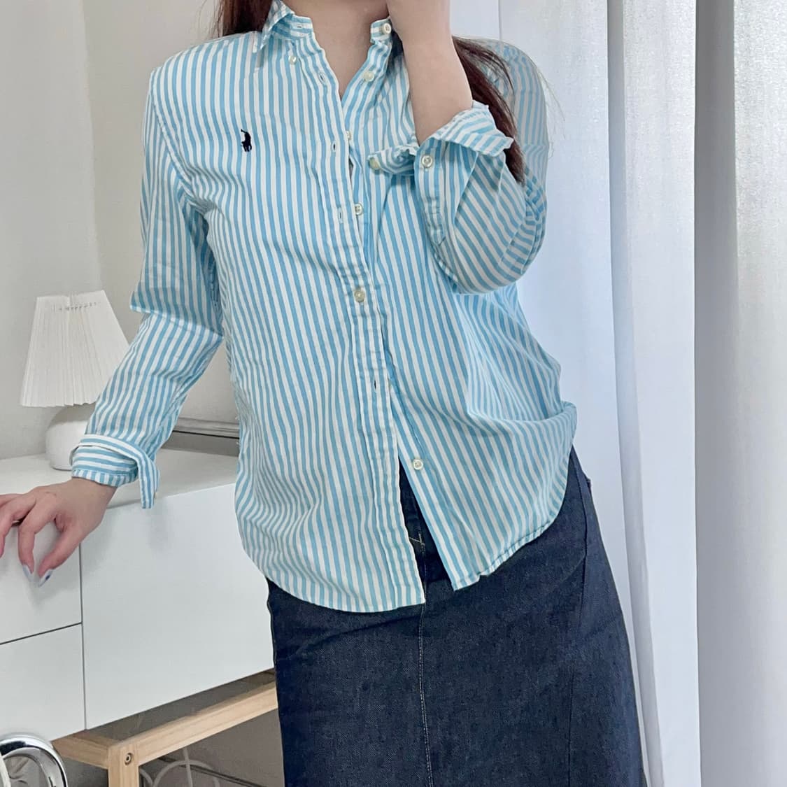 [정품] 폴로 소라화이트 / 네이비포니 스트라이프 셔츠 [ L(14-16 상품이미지1