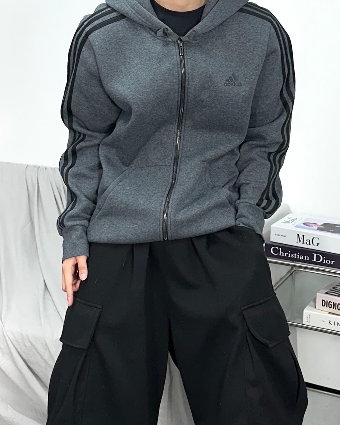 아디다스 블랙 차콜 후드집업 2XL 상품이미지2