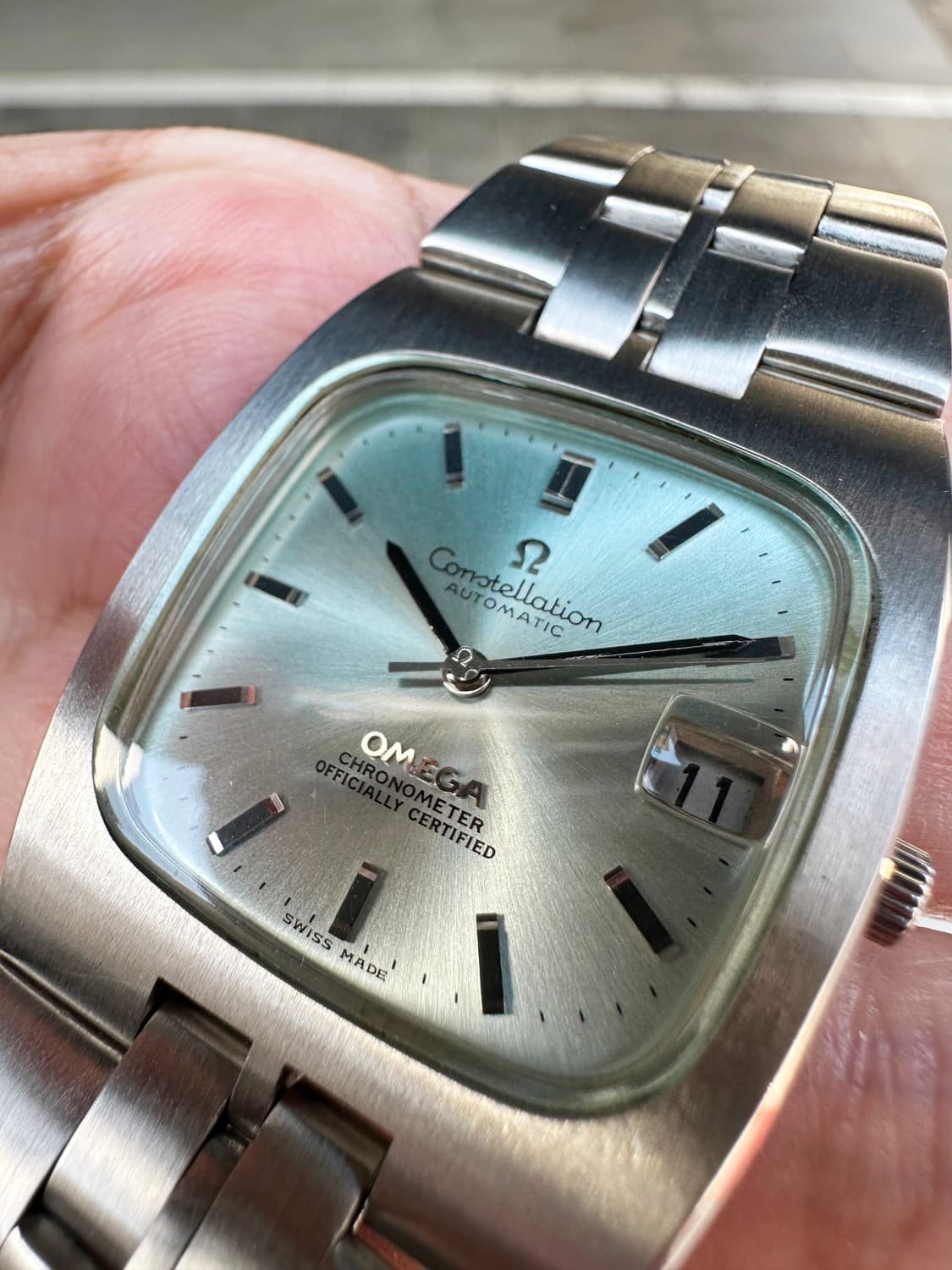 오메가 컨스틸레이션 36미리 민트스카이 다이얼 남성 자동 시계 상품이미지10
