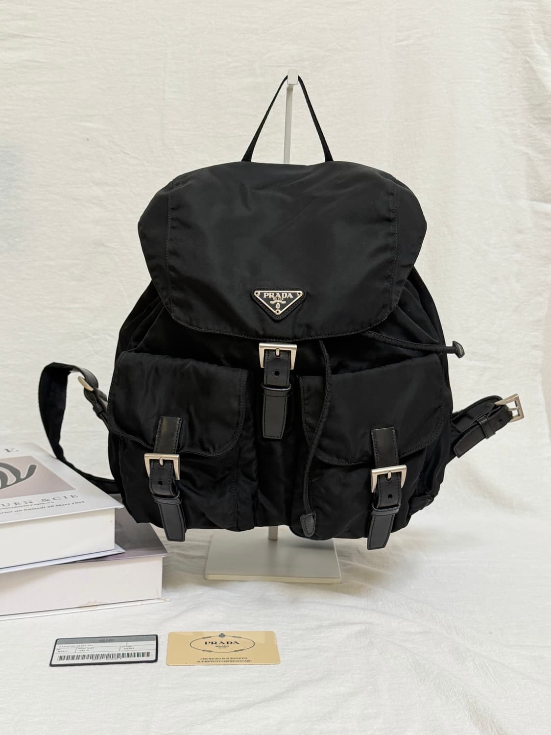 정품 프라다 나일론 블랙 투포켓 백팩 상품이미지4
