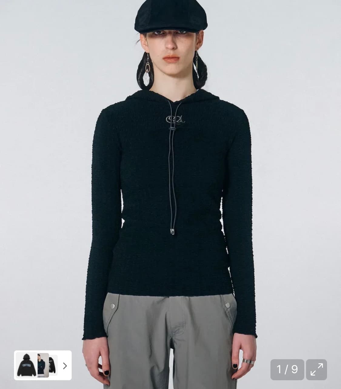 스컬프터 e-string crinkle hoodie black 상품이미지1