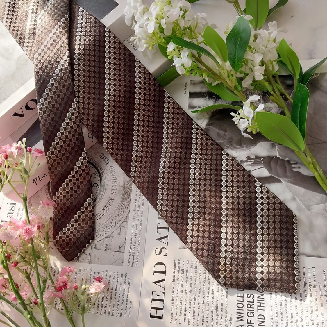 더반 실크 브라운 기하 스트라이프 패턴 넥타이 9cm A등급 K1753
 상품이미지4