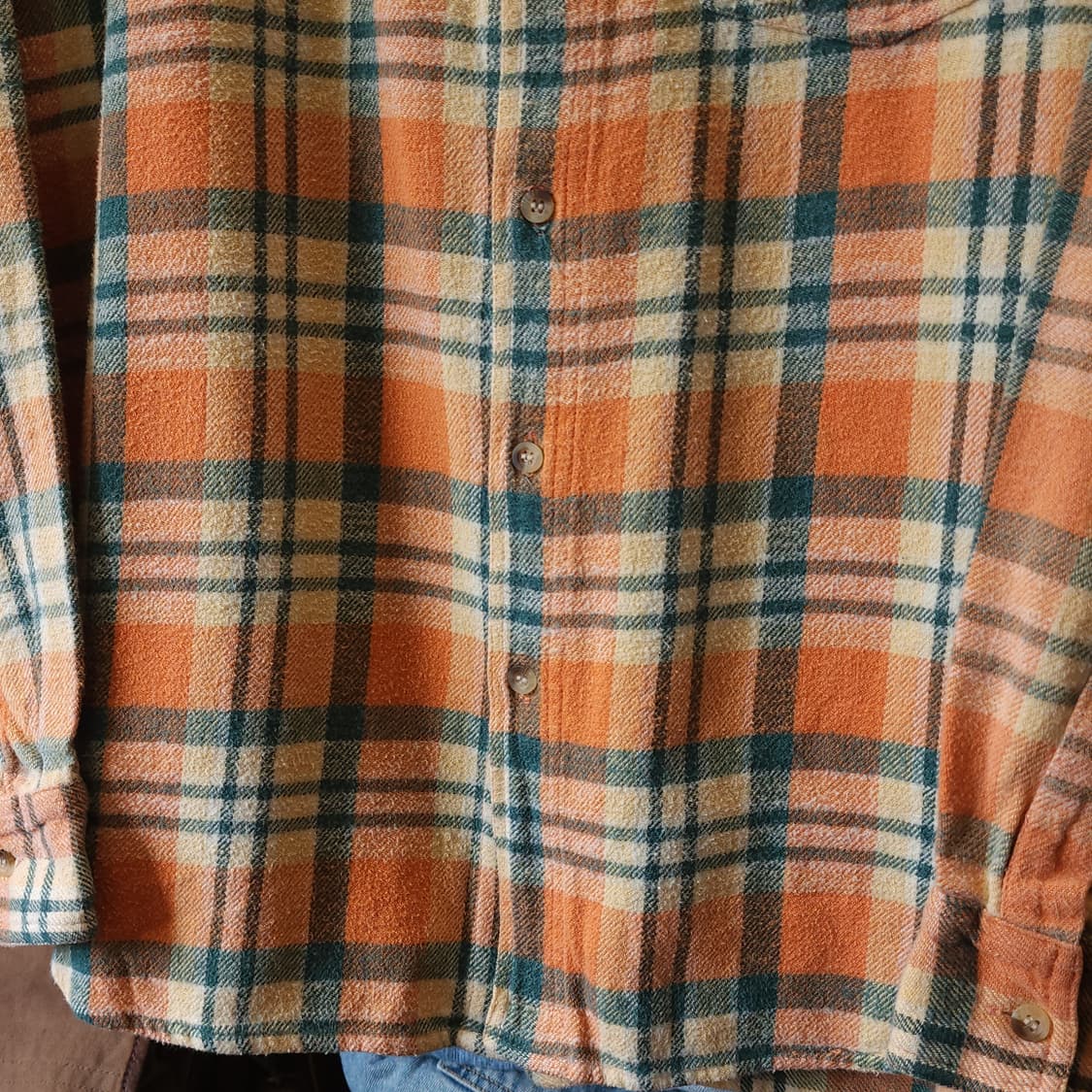 90s 아메리칸 빈티지 체크셔츠 헤비 플란넬 워크셔츠 오렌지 헤어리 L 상품이미지8