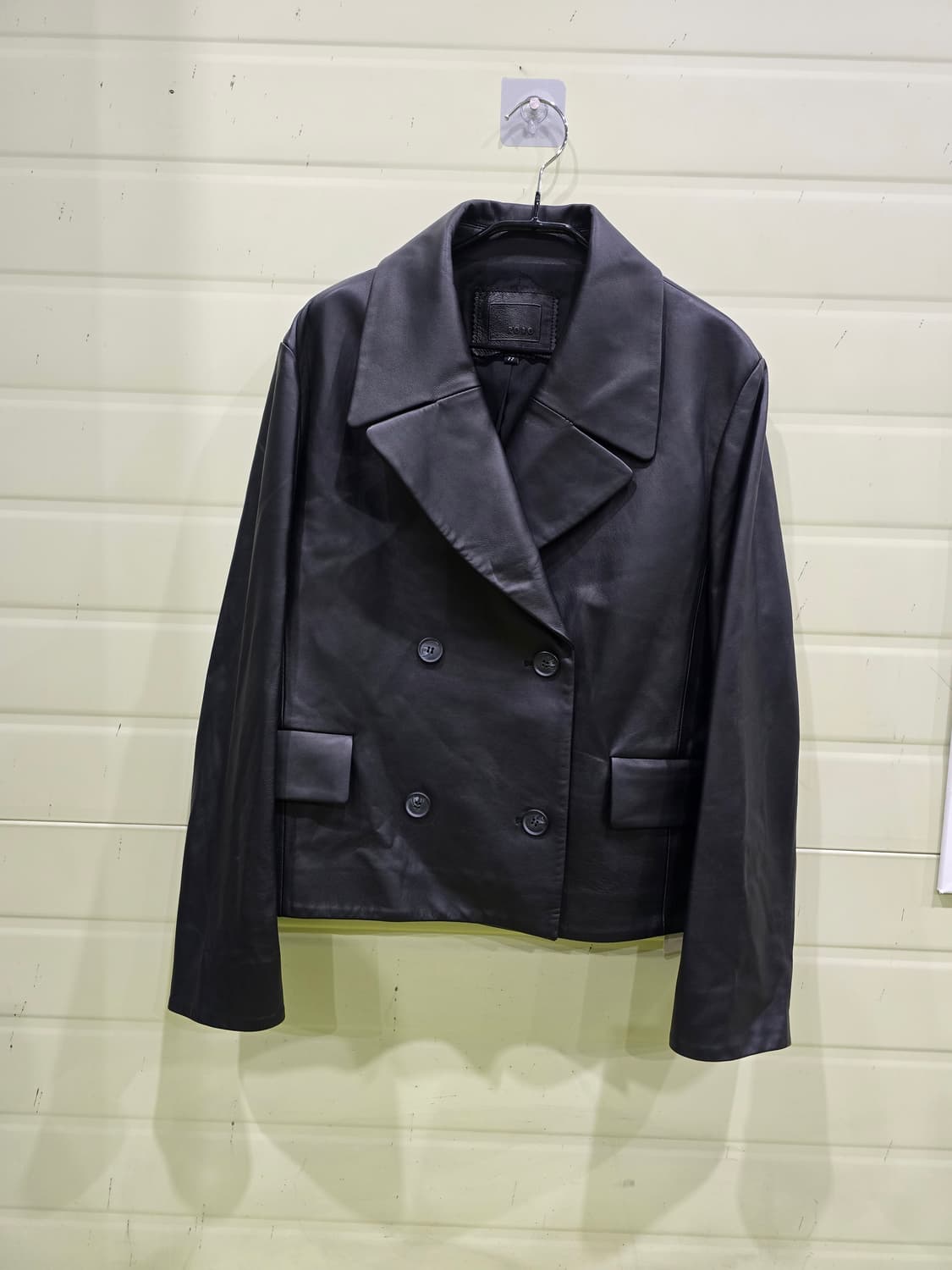 블랙 레더 더블 버튼 가죽 자켓 상품이미지3