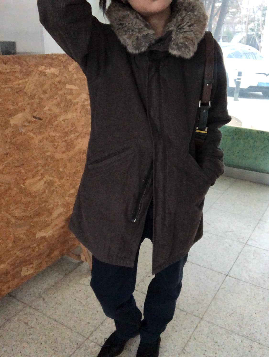 fur collar long coat / edwin 상품이미지4