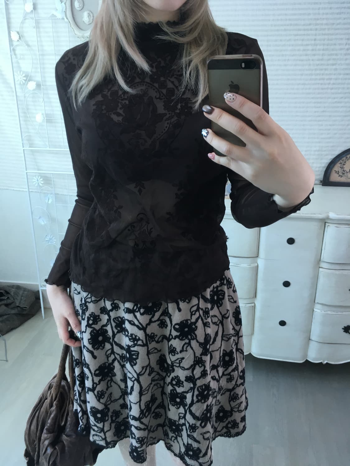 일본빈티지 앤틱 시스루 벨루아 블라우스 상품이미지2