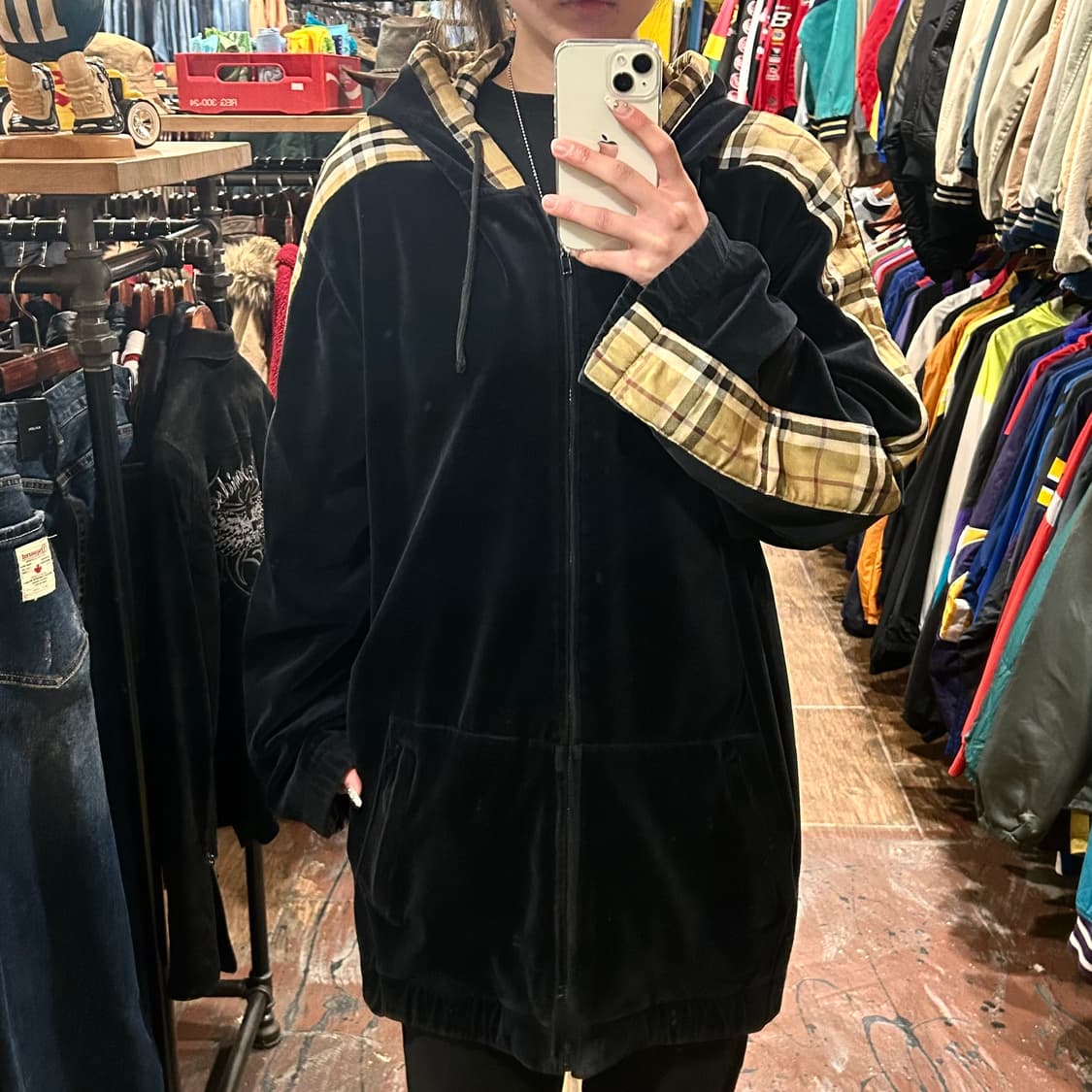 [HI] VTG 벨벳 후드집업 블랙 상품이미지2