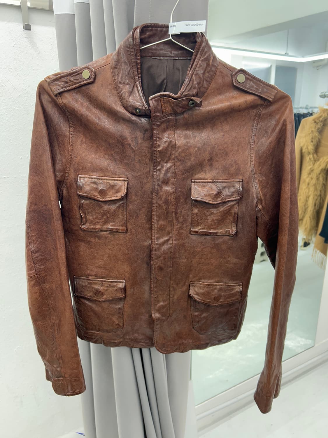 브라운 에이징 레더 자켓 상품이미지1