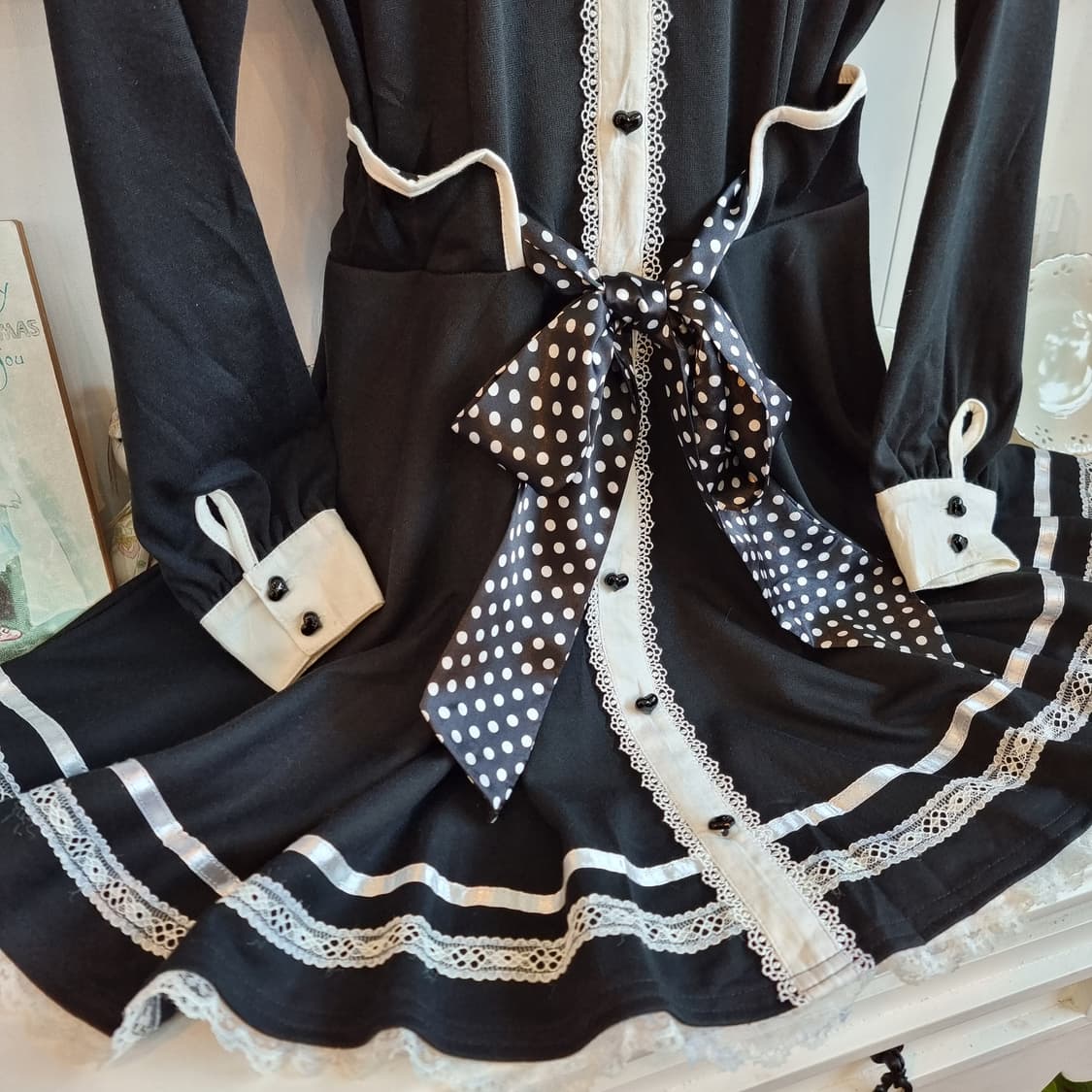 Tralala 트랄라라 빈티지 블랙 리본 셀러 원피스 상품이미지4