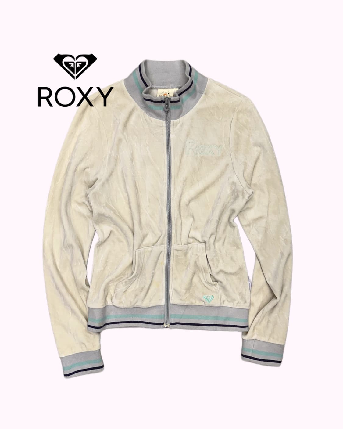 ROXY logo ivory velvet zip-up 상품이미지1