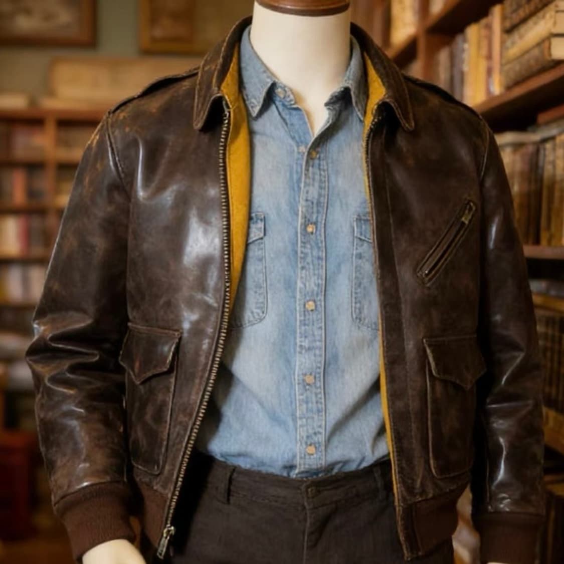 빈티지 A-2 헤비 카우하이드 레더 자켓 상품이미지1