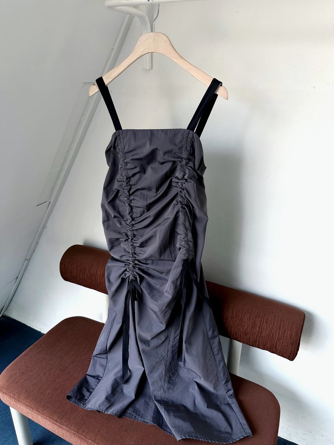Washed poly nylon shirred design dress 상품이미지1