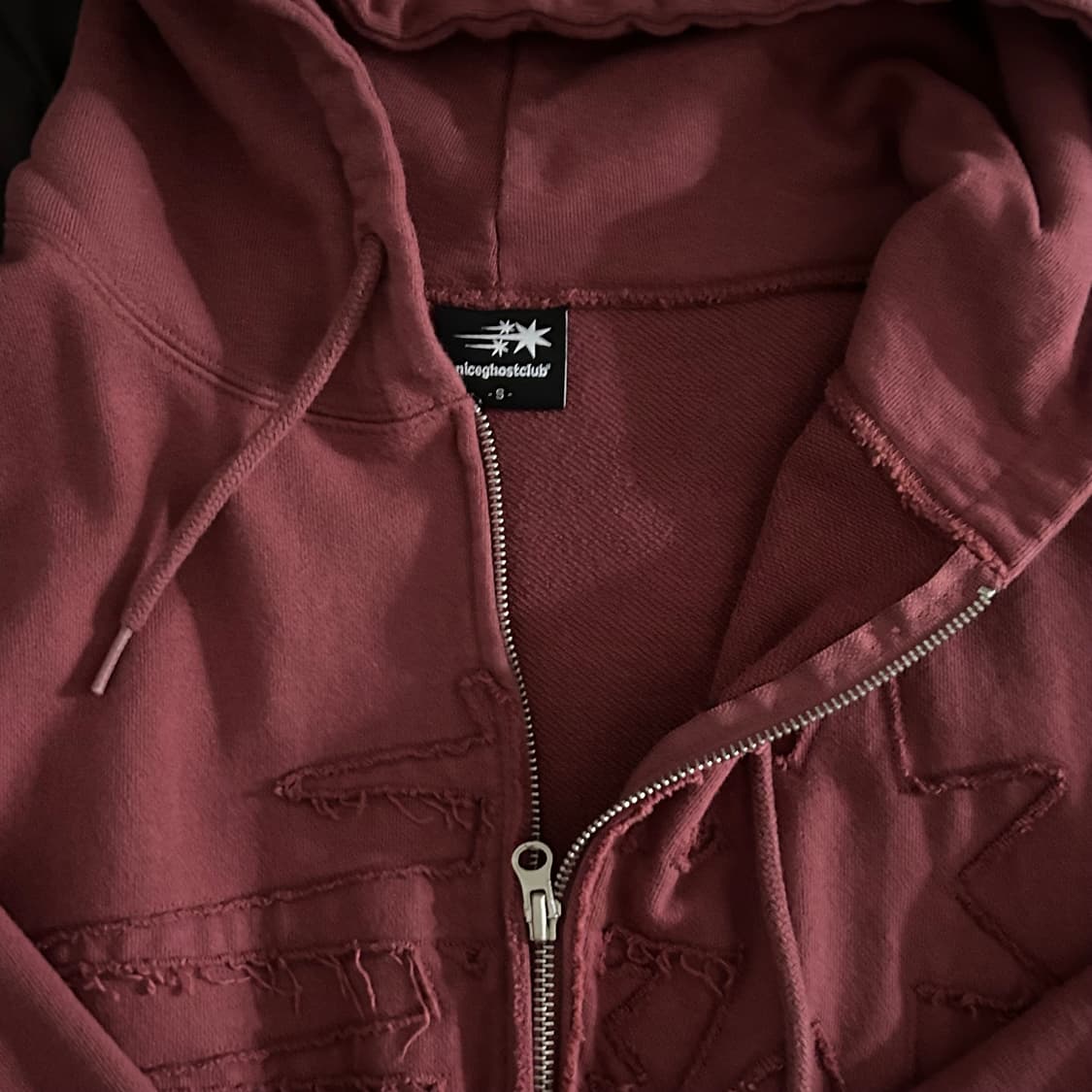 나이트고스트클럽 버건디 투웨이 후드티 3STAR LOGO ZIP HOOD 상품이미지2