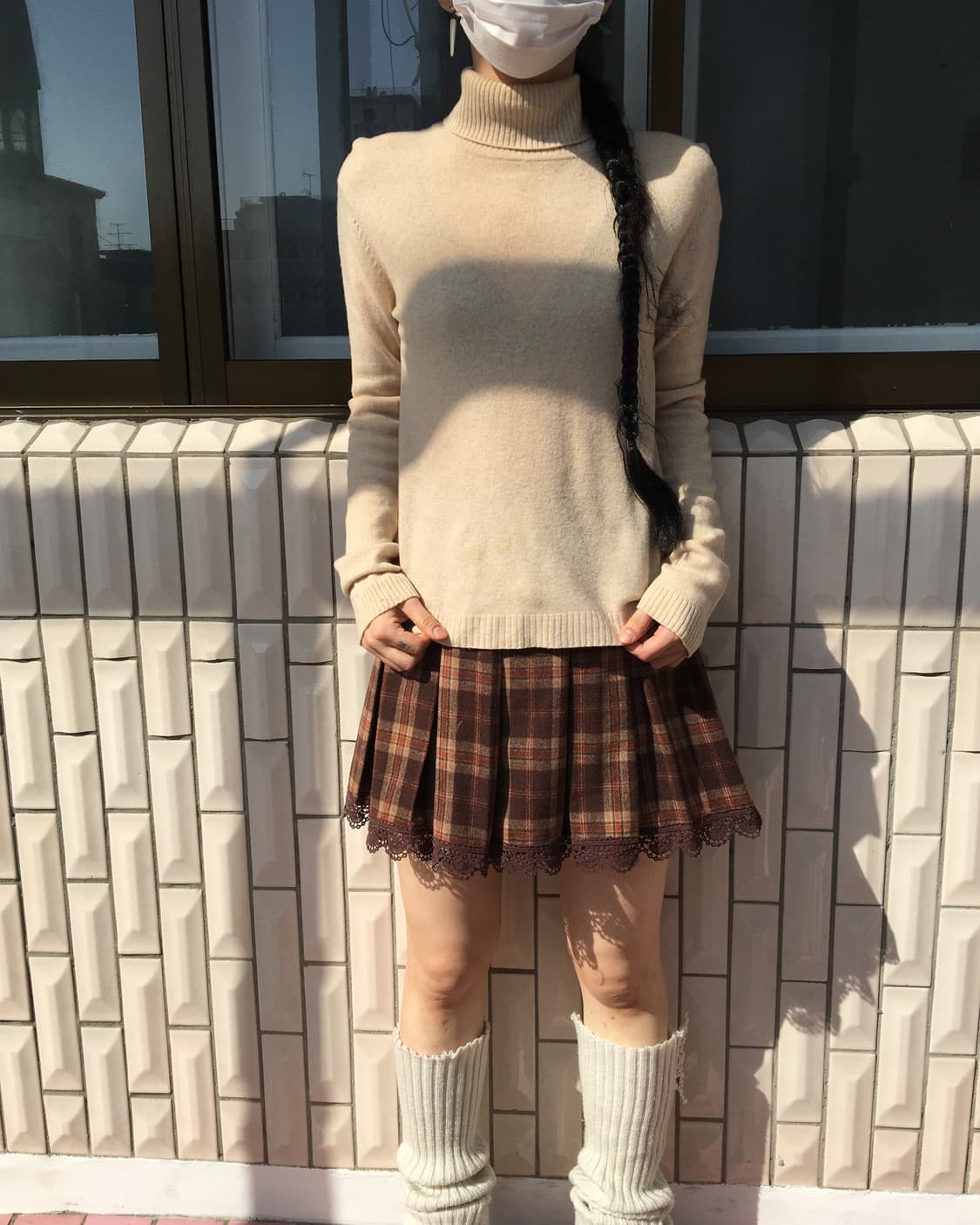 Lace trimming check pattern pleats short 상품이미지5