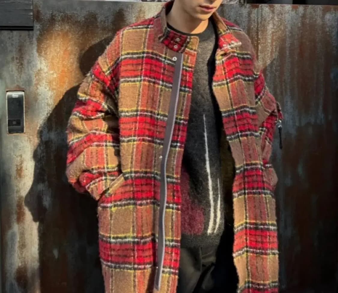 ( 초레어) 언더커버 23ss 모헤어  체크 패턴 아방가르드 미디코트 상품이미지2